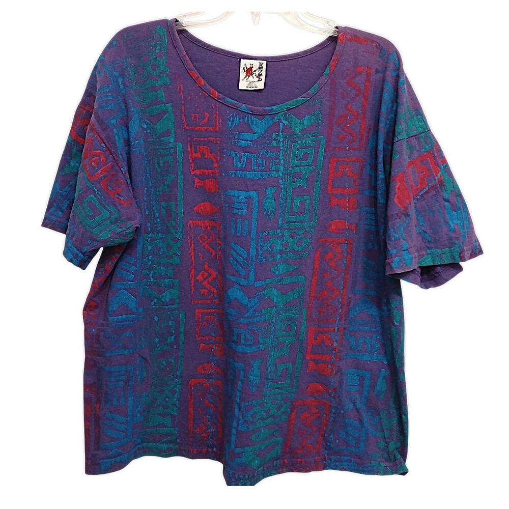 90s EZL Shirt One Size up to 1X Blue Purple Rasta Raggae Tropical Festival Boho